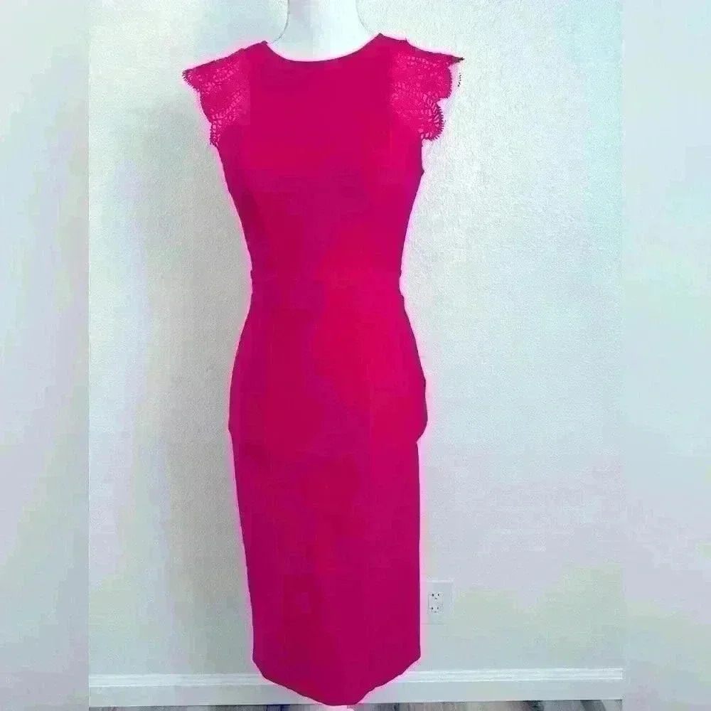 Karen Miller Lace Sleeve Jersey Pencil Midi Dress Size 4